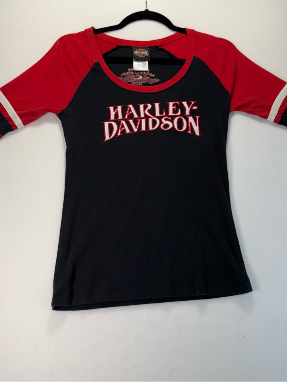 Harley-Davidson Black Tee with Red Raglan Sleeves and Logo